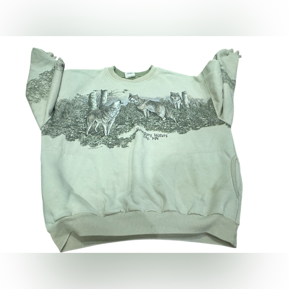 90s Art Unlimited Wolf AOP‎ Wildlife All Over Print Vtg  Sweatshirt Pullover Xl
